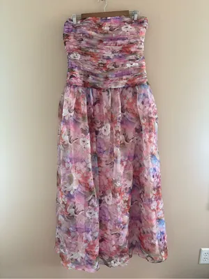 Lulus Kasandra Pink Multi Floral Organza Drop Waist Maxi Dress Size XL Strapless thumbnail 4