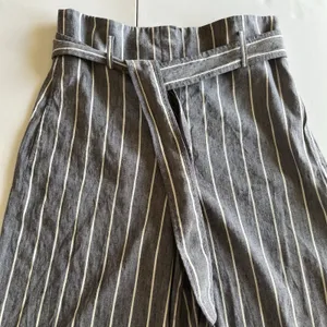 Theory Size 12 Wide Leg Belted Trousers Stripe Wither Linen Belt Pant Fl_ thumbnail 2
