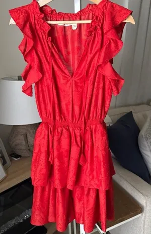 Chelsea & Violet Sleeveless Red Roses Ruffle Jardin Chinoiserie Dress Size S thumbnail 1