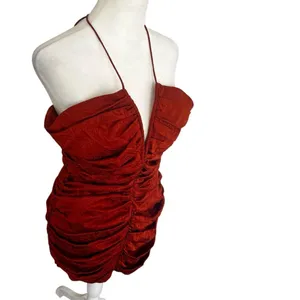 Ronny Kobo Orielle Rust Orange Silk Blend Jacquard Ruched Halter Mini Dress L thumbnail 5