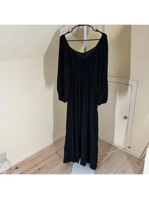 A New Day NWT Womens Long Sleeve Crepe Maxi A-Line Dress Black White Polka Dot S thumbnail 8