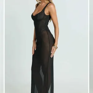 Showpo Laney Mesh Sweetheart Neck Maxi Dress Black Bustier Bodycon NWT US 4 AU 8 thumbnail 2