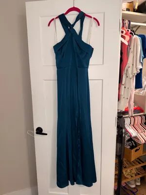Ink Blue Azazie cross halter dress thumbnail 2