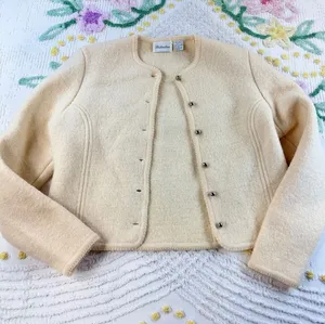Vintage Distinction Cream 100% Wool Button‎ Front Cardigan Jacket Silver Buttons thumbnail 1