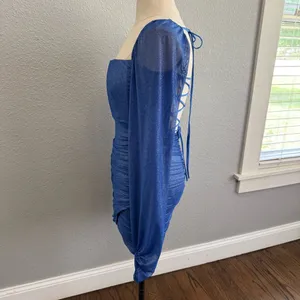Lucy in the Sky Glitter Mesh Long Sleeve Dress in Blue Size Small EUC‎ thumbnail 4