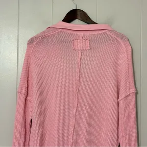 Free People We The Free Travis Waffle Knit Thermal Top Pink XS Oversized thumbnail 9