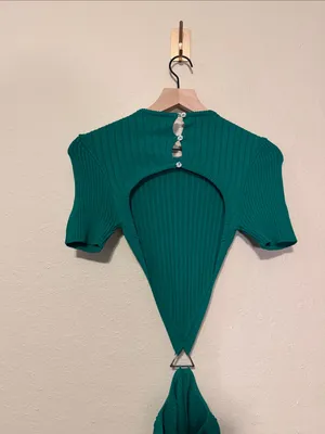 Manière De Voir Knitted Cutout Jumpsuit Green Catsuit Bodycon Size XS NWT thumbnail 6