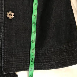 Apostrophe 2000s Y2K Goth Grunge office siren core Black denim fitted blazer jacket belted tie waist 3/4 sleeve & pockets-Size S Measurements in pics Excellent condition thumbnail 8