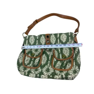 Y2K 90s The Sak Green Floral Canvas Shoulder Bag Brown Faux Leather Trim Purse thumbnail 9