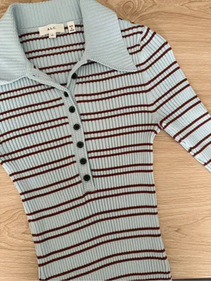 A.L.C. Frank XS Sydney Top Polo Henley Slim Fit Baby Blue Stripe Preppy Work Office thumbnail 6