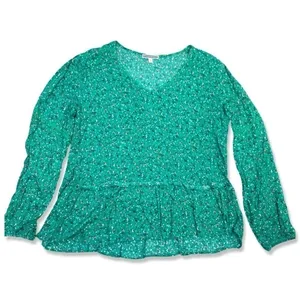⭐️PLEIONE Womens Green Floral Flowy Ruffle Oversized Blouse thumbnail 4