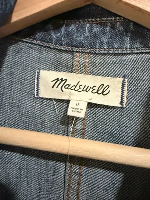 $128 Madewell Blue Denim Long-Sleeve Jumpsuit Short Romper in Vasey Wash thumbnail 5