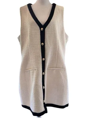 Abercrombie Women's Sleeveless Button Front Dress with Black Trim Sz XL thumbnail 1
