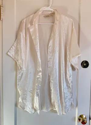 Victoria's Secret Ivory Satin Button-Up Sleep Shirt thumbnail 1