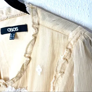 ASOS Sequin Flower Sheer Sleeve Nude Dress Size 6 thumbnail 3
