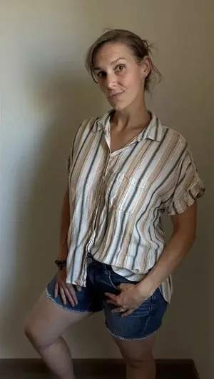 American Eagle Button Down Shirt Stripe Hi Lo Viscose Large thumbnail 1