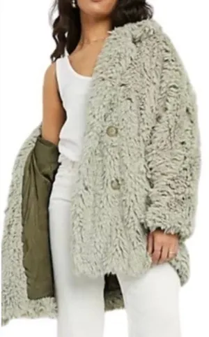 Free People Honeypie Teddy Jacket Shag‎ Faux Fur Coat Large thumbnail 1