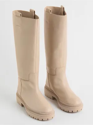 H&M Beige Tall Leathet Chunky Sole Boots Size 10 thumbnail 1