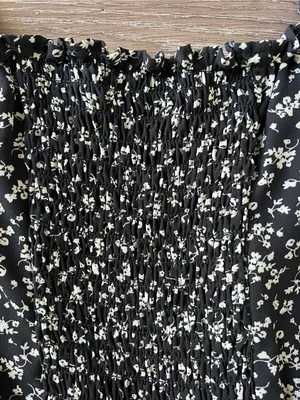 TRIXXI Black Floral Wide Leg Jumpsuit Puff Sleeve Smocked Back S thumbnail 12