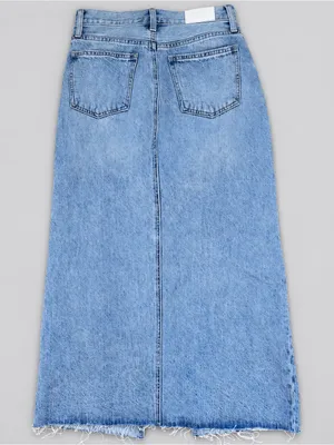 Pistola Alice Brooklyn High Rise Denim Midi Skirt 26 Raw Hem Slit 90s Western thumbnail 7