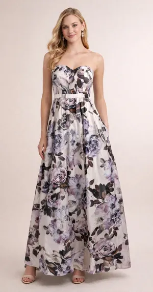 XSCAPE Dress Long Gown Purple Floral Sleeveless Size 4 USA Made Formal Dance NEW thumbnail 1