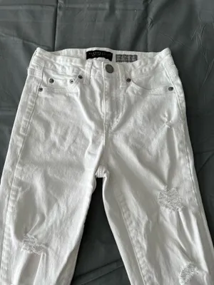 White High Waisted Raw Hem Destroyed Ankle Jeggings thumbnail 4