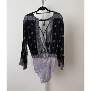Free People L Black Medallion Lace Bodysuit Beachy Relaxed Shabby Festival‎ Top thumbnail 7