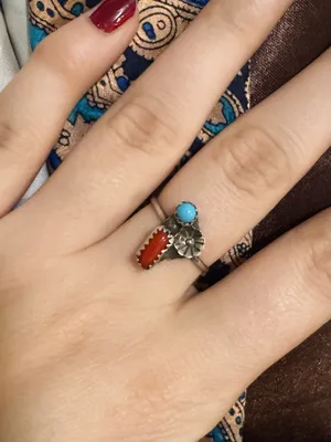 Genuine turquoise and coral ring Blue Size 7 thumbnail 1