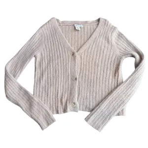 Sincerely‎ Jules Size S Fuzzy Crop Cardigan Sweater Blush Pink Preppy Ribbed thumbnail 1