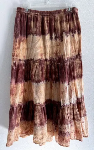 Vintage Maxi Skirt‎ Womens Large Tiered Tie Dye Brown Boho Coastal Festival thumbnail 1