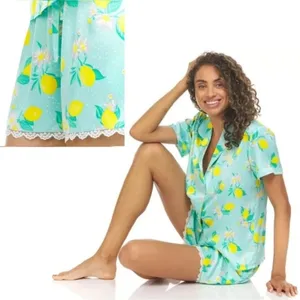 Flora by Flora Nikrooz Womens Citrus Satin Notch Collar PJ Set size Large 12/14 thumbnail 2