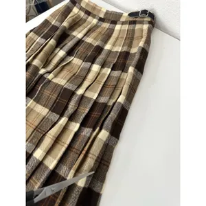 Vintage Pure New Wool Plaid Wrap Kilt Skirt Women’s XS Small Beige Brown Tartan thumbnail 7