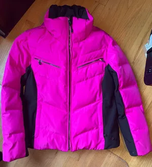 Calvin Klein Bright Pink Puffer Jacket with Black Panels thumbnail 1