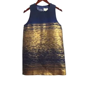 KOCH Navy Blue Gold Metallic Jacquard Sleeveless Shift‎ Mini Dress Size Small thumbnail 2