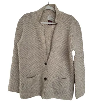 Vintage Susan Bristol Women's Chunky Knit Fisherman Wool Cardigan, Size M, EUC thumbnail 1