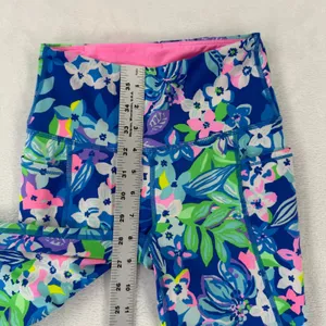 Lilly Pulitzer Luxletic Floral Leggings Blue Pink Mesh Pockets XXS‎ 009750 READ thumbnail 5