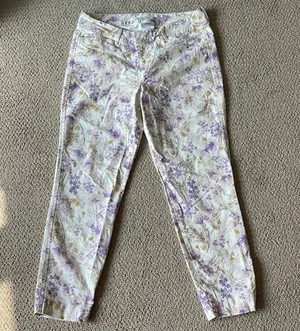 Old Navy Floral Print Pants - Purple and Cream thumbnail 1