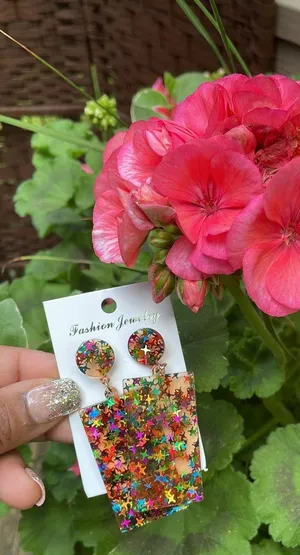 Multicolored Star Resin Rectangle Drop Earrings thumbnail 9