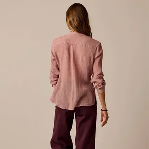 Carve Designs Dylan Gauze Popover Henley Organic Cotton Small Pink thumbnail 2