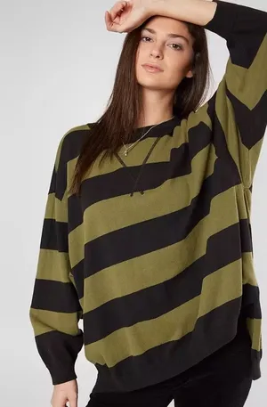 Free People Surfin On Your Stripes Sweater Top High Low Oversized Moss Size XS/S thumbnail 1
