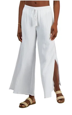 NWT J. Valdi Womens Cancun Wide-Leg Swim Cover Up Pants J23765 White S thumbnail 1