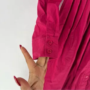 NY&C Pink Cotton Blend Button Front Tie Neck Pleated Fit & Flare Shirt Dress‎ thumbnail 7