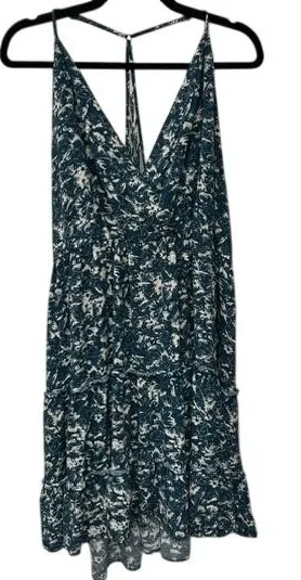 Maurice's Teal Floral Tiered High-Low Dress Boho Euro Summer Mediterranean Large thumbnail 1