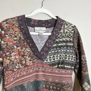 Women Patchwork Micro Dress Tunic Y2K Babydoll Twee‎ S Gilmore Hippie 3/4 Sleeve thumbnail 3