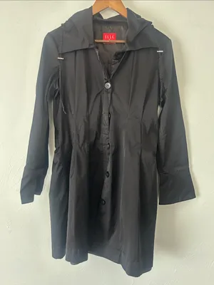 ELLE Black Fitted Belted Trench Coat thumbnail 6