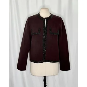 ZARA Wool Beaded Cardigan Sweater Knitwear Embellished Cropped Solid X-Large thumbnail 2