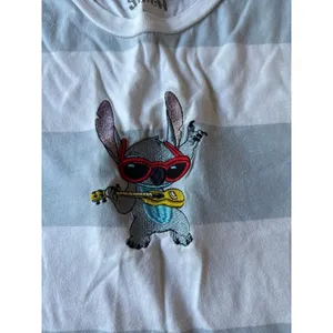 Disney Stitch Women's Light Blue White Stripped Stitch embroidered Tee Size M‎ thumbnail 2
