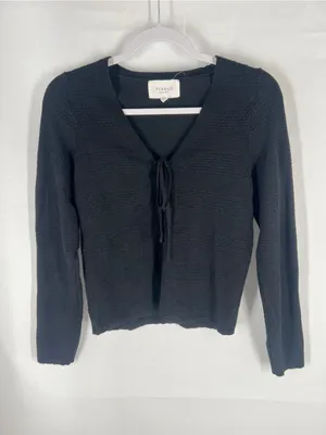 Pinque Textured Black Lace-Up Front Sweater Top Size M thumbnail 2