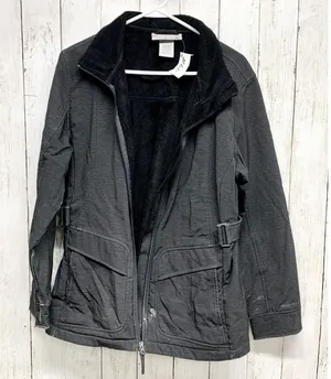 Free Country Jacket Women Sz XL Gray Collared Faux Fur Full‎ Zip Belted Pockets thumbnail 1