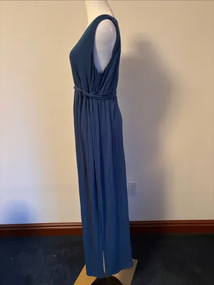 A Pea in the Pod Slate Blue V-Neck Sleeveless Maxi Dress with Tie Waist thumbnail 2